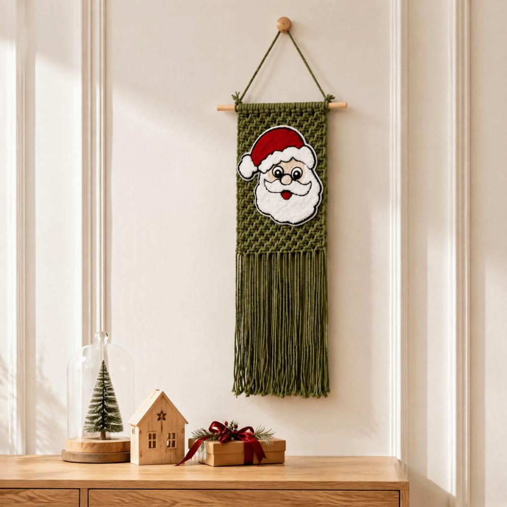 Santa Claus Christmas Tree Tapestry Handwoven Cotton Rope Tapestry Living Room