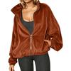Women's Zip-Up Stand Collar Sweatshirt Color Long Sleeve Casual Jacket Outerwear
