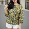 Women Casual Round Neck 3/4 Sleeve Loose Floral Blouse