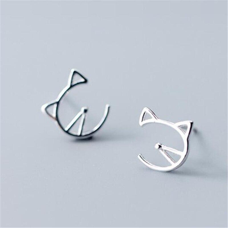 Fashion Silver Color Cute Cat Stud Earrings For Women Girls Wedding Personalise Hypoallergenic Jewelry Bijoux EH821