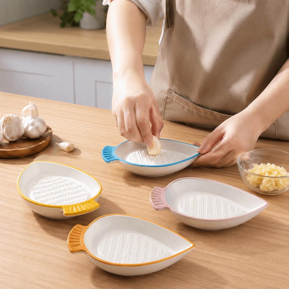 Ceramic Garlic Ginger Grater Non-Slip Garlic Shredding Plate Seasoning Dipping Dish Restaurants
