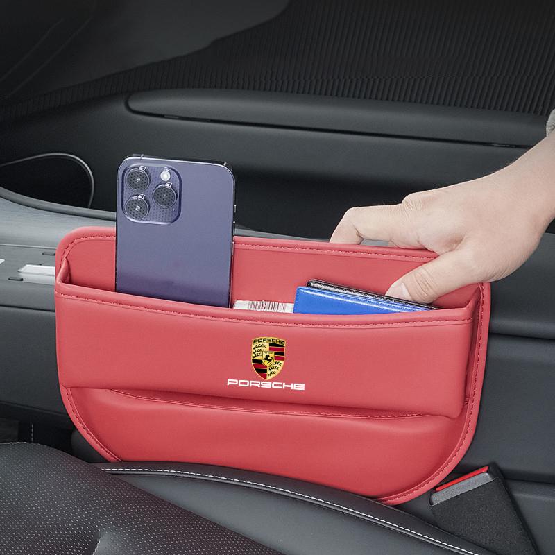 PU Leather Car Seat Gap Organizer Auto Pocket Seat Crevice Storage Box For Porsche 911 Taycan Panamera Cayenne Boxster Cayman FU3