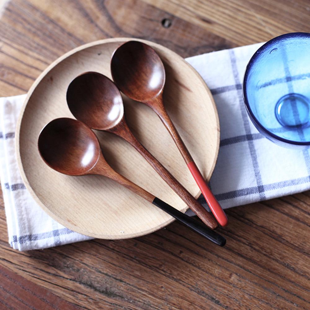 Round Spoon Head Coffee Dessert Ice Cream Kitchen Utensils Soup Spoon Wooden Spoon Tableware