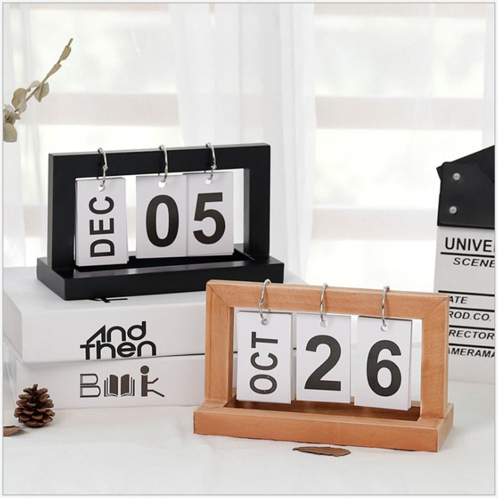 Vintage Design Perpetual Calendar Wooden Home Office Desk Decoration Gift