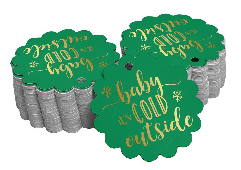 Inkdotpot Gold Foil Paper Hang Tags Baby It's Cold Outside Baby Shower Favor Tags 100