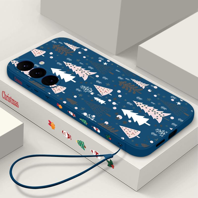 Чехол для телефона со шнурком для Samsung Galaxy A56 A17 A26 A16 A36 A55 A54 A53 A15 S24 S25 FE S25 S22 S23 Ultra Plus с узором «Рождественская елка»