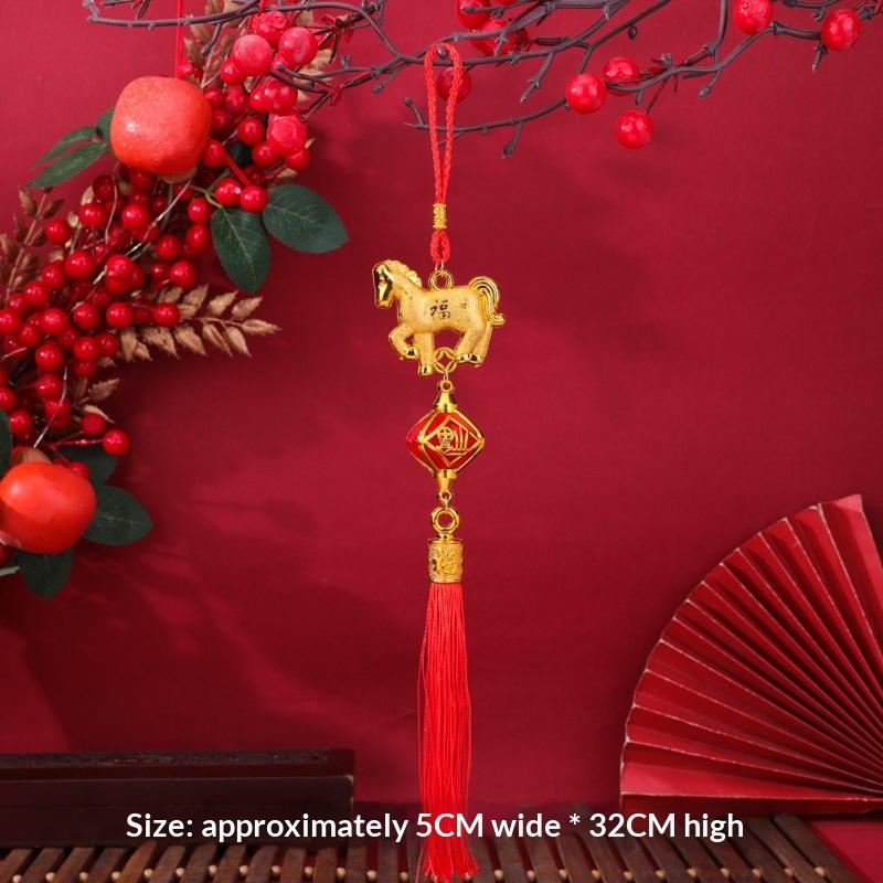 Festive Zodiac 2026 Year Of The Horse Lantern Pendant Chinese New Year Red Gold Lucky Decoration Car Pendant Accessories Gifts