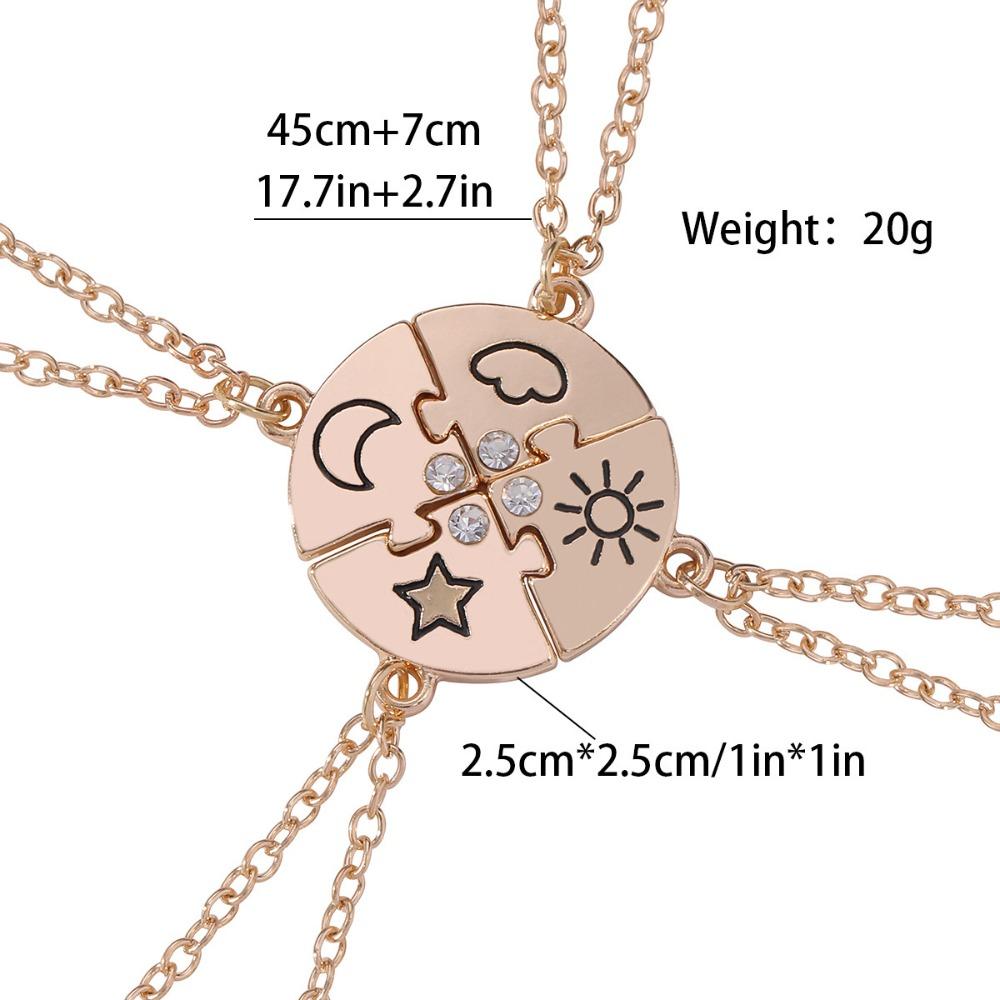 4pcs/set Rhinestone Jigsaw BFF Necklace Jewelry Set Sun Moon Cloud Star Necklace Gift