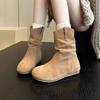 Fashion Retro Women's Half High Boots Round Toe Ladies Mid Calf Shoes Flat Winter 2024 Novelty On Promotion Designer Luxury Demi-season
