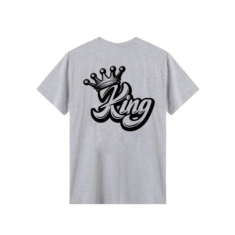 King Queen Crown Print Lover Couples Tee Shirt Harajuku Women T-shirt Crown Couple Matching Tshirt Clothes Summer Women Man Tops