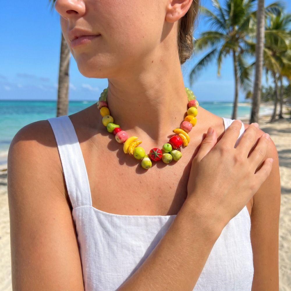 Colorful Beads Beads Fruit Necklace Stackable Fruits Bracelet Fun Necklace Bracelet Set Beach
