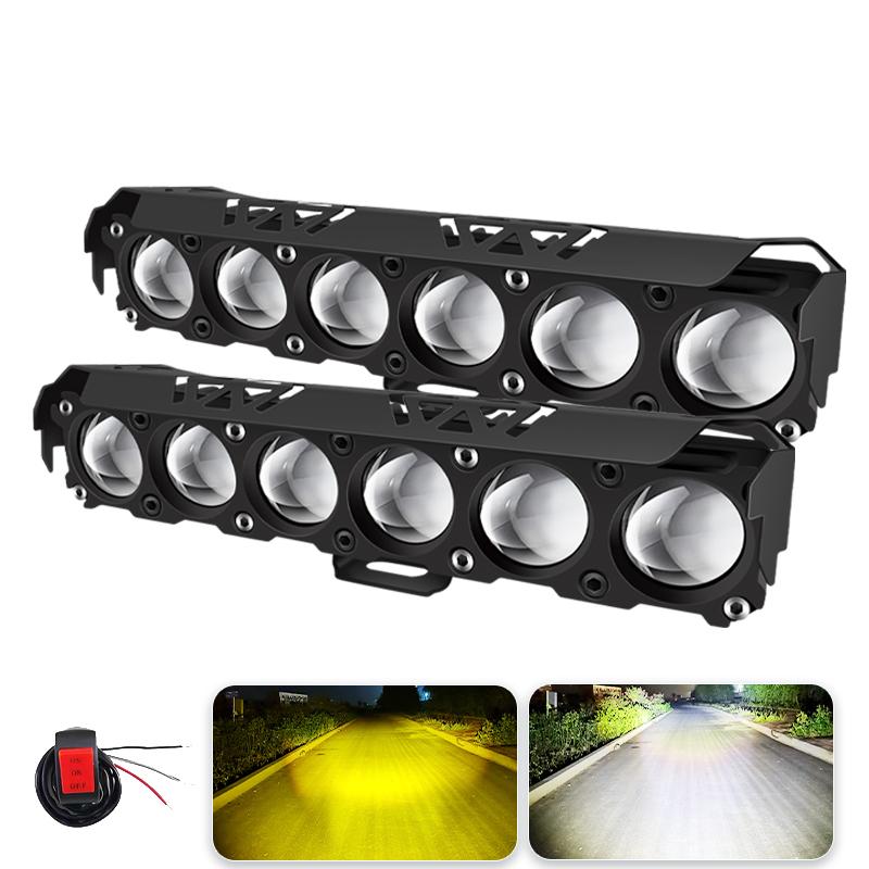 Светодиодный прожектор с 6 линзами для мотоцикла, двухцветный дальний/ближний свет, противотуманные фары для автомобилей, грузовиков, внедорожников UTV, 12 В, 24 В, мини-линза, фара дальнего света