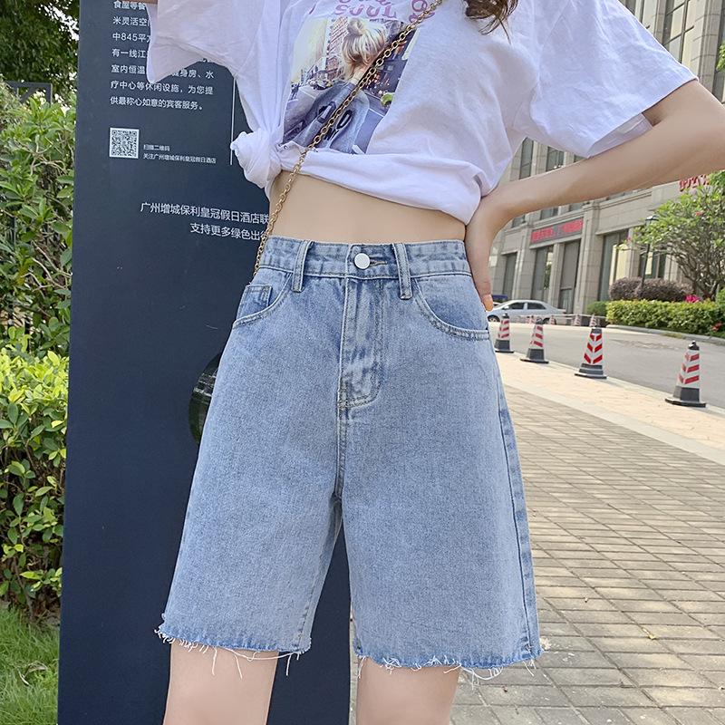 Korean Denim Shorts Women Cotton Loose Straight Casual Pants High Waist Slim 2024 Summer New Ins Wide-leg Ripped Jean Shorts