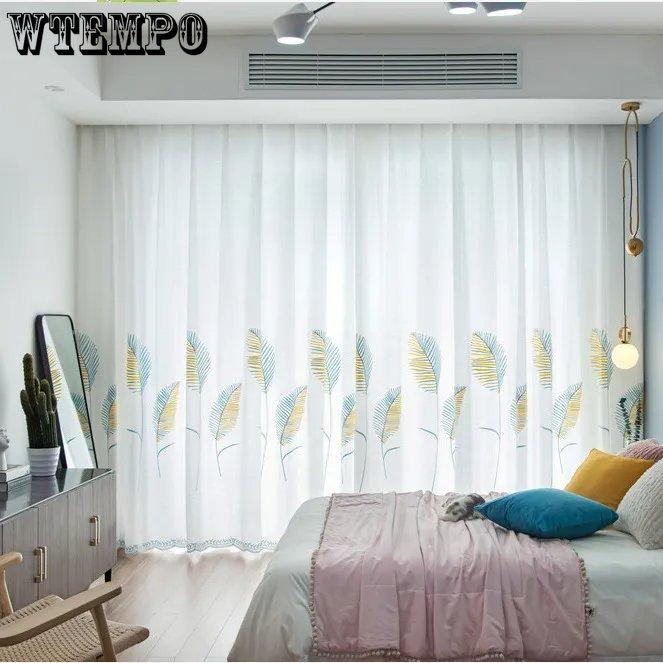 WTEMPO 2 шт., сельские шторы с вышивкой в ​​скандинавском стиле, эркеры для спальни, гостиной, свежие простые перфорированные шторы