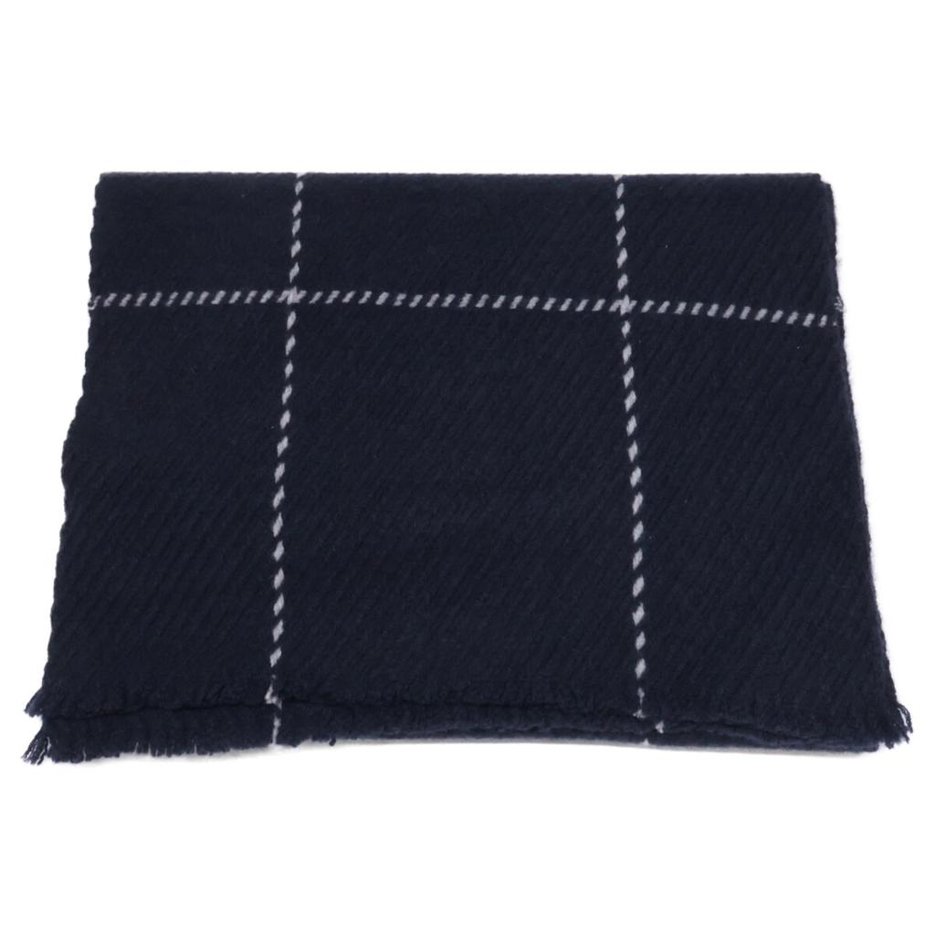 19 Andrea's 47 [Excellent Condition] 7708 SEAN Windowpane Cashmere Scarf 35X180 NAVYUsed