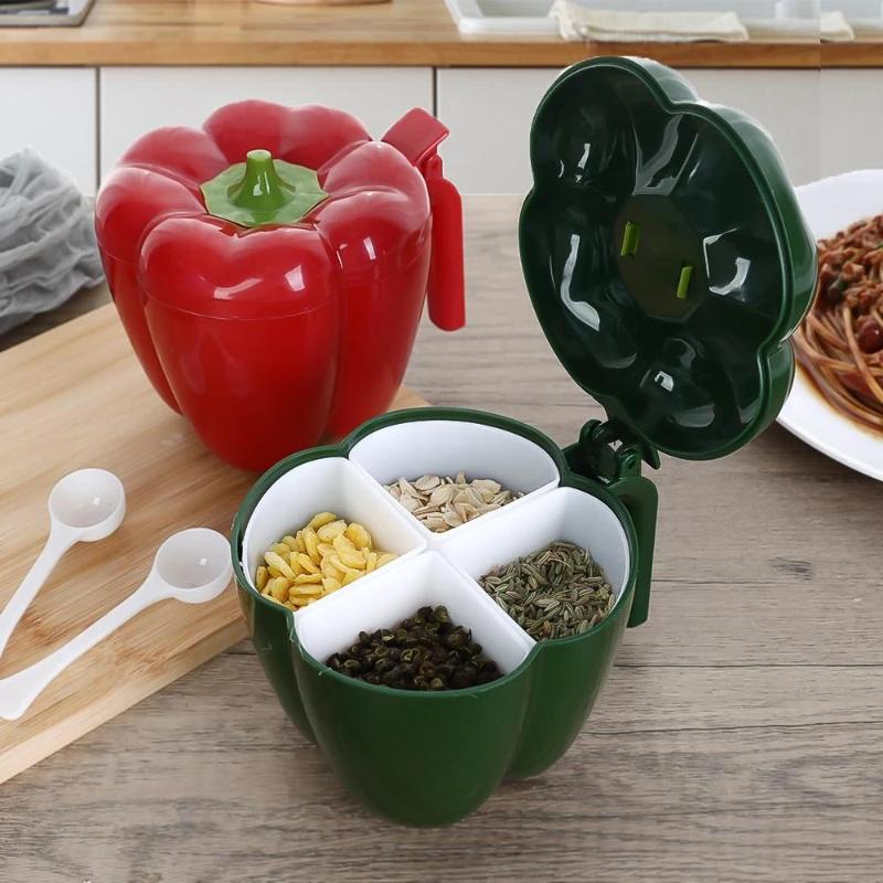 4 In 1 Plastic Creative Seasoning Jar Container With Spoon Chili Shape Barbecue Condiment Spice Rack Home Kitchen Acceesories