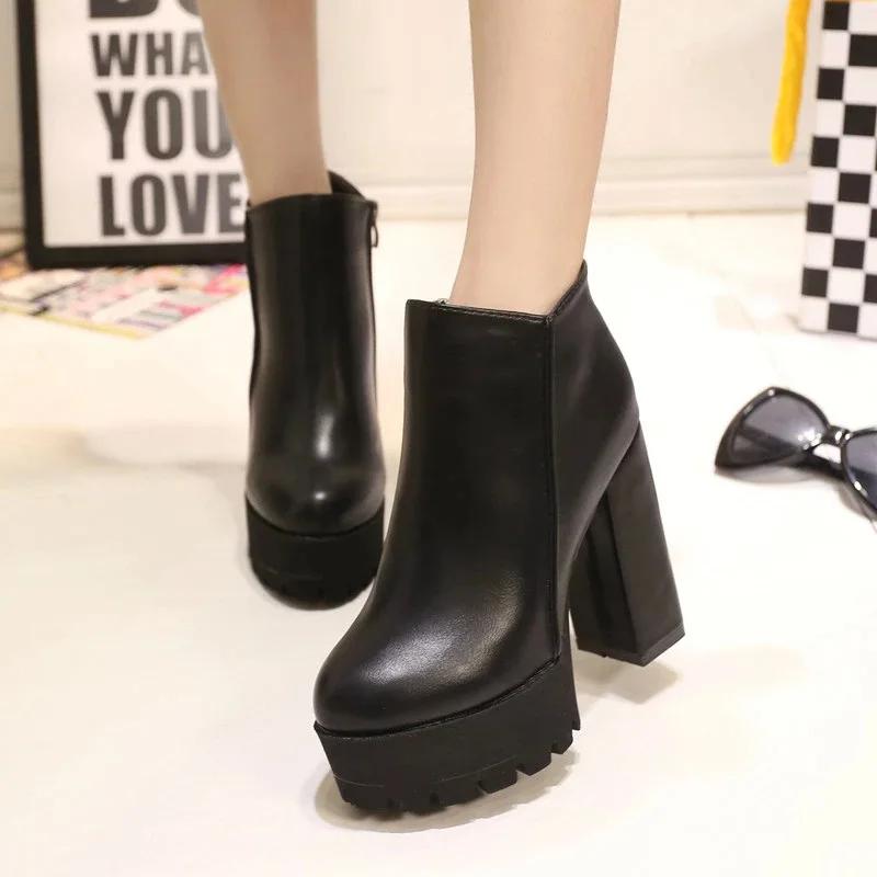 Роскошные туфли на платформе, толстые, очень высокие каблуки, осенние черные сапоги 2024 года, женские резиновые сапоги Botines Mujer для женщин
