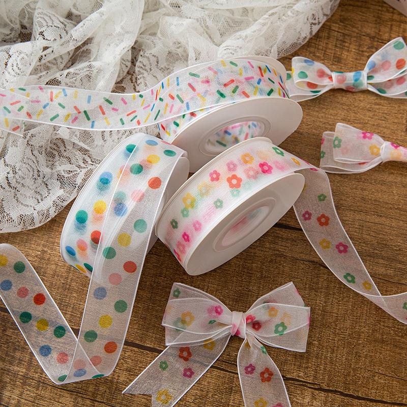 25Я Крафтовый бант 2,5 см Цветной горошек Красивые прозрачные ленты из пряжи DIY Принадлежности для упаковки подарков Легкая лента из органзы