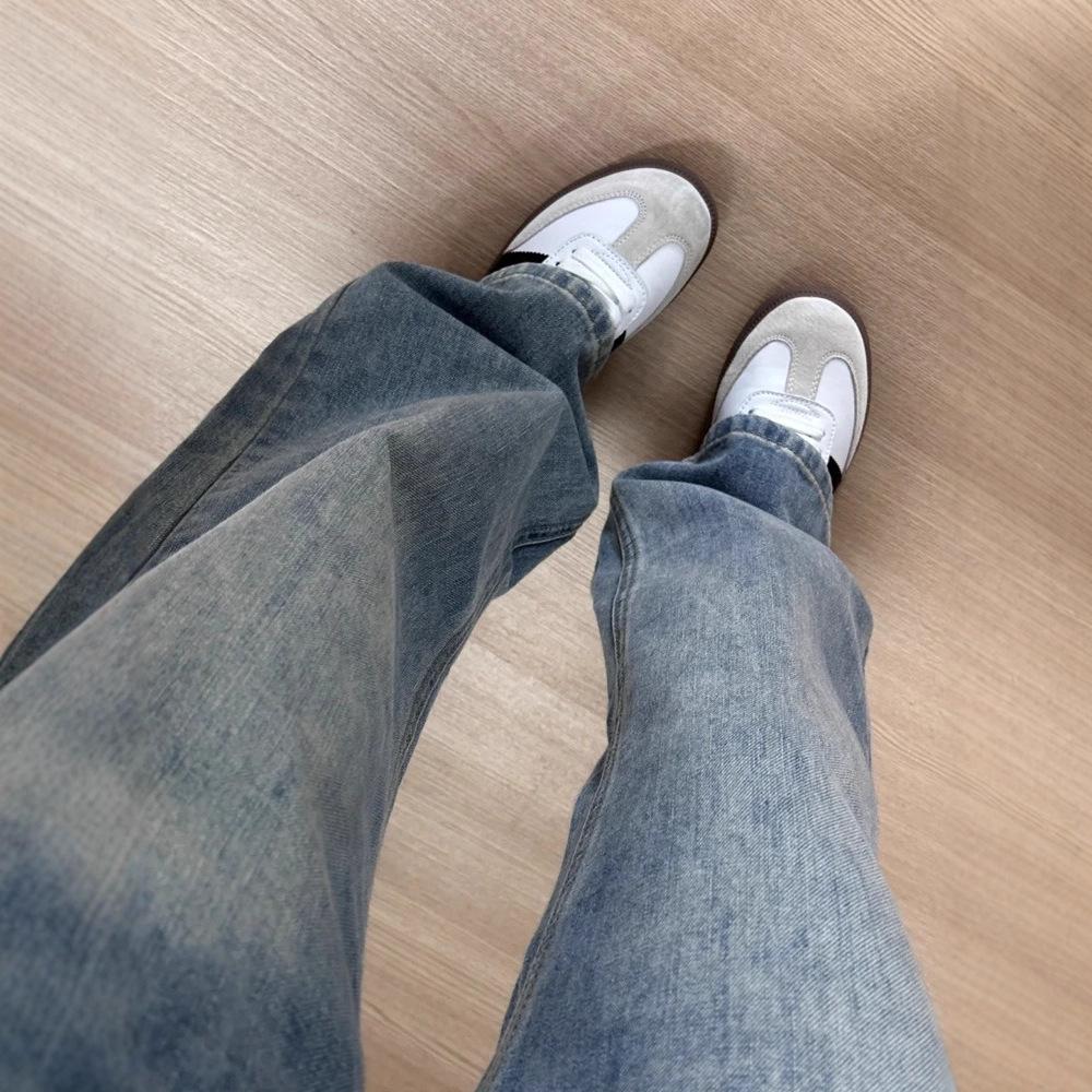 Женские ретро синие джинсы прямого кроя больших размеров на флисовой подкладке для осени/зимы