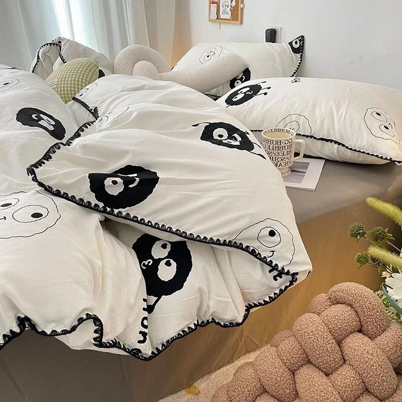 Комплект постельного белья для девочек Вишня Мягкая простыня из стираного хлопка Queen King Size Пододеяльник Комплект наволочек Постельное белье