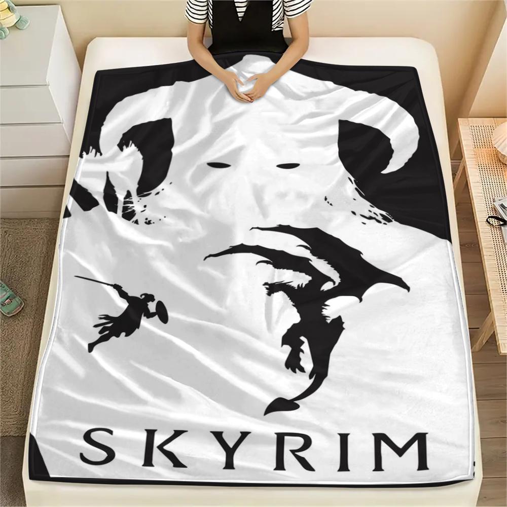 1 шт. Фланелевое одеяло с принтом Skyrim, Высокое качество, Удобное для всех сезонов, Домашний декор, Тепло и уют, Идеально для Рождественских подарков167
