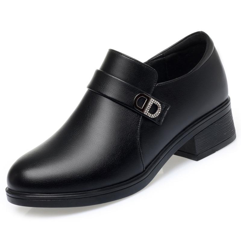 Весенние женские туфли на каблуках с глубоким ртом, удобные, модные, дышащие, с круглым носком, мягкие, кожаные, с мягкой подошвой, черные офисные туфли