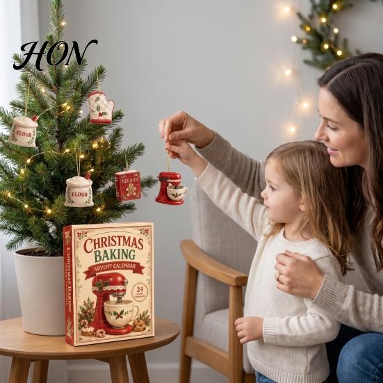 Holiday Desk Decor 2026 Christmas Baking Advent Calendar, 24-Day Acrylic 2D Ornament Set Festive Party Favors with Cute Bakery Designs, Tree