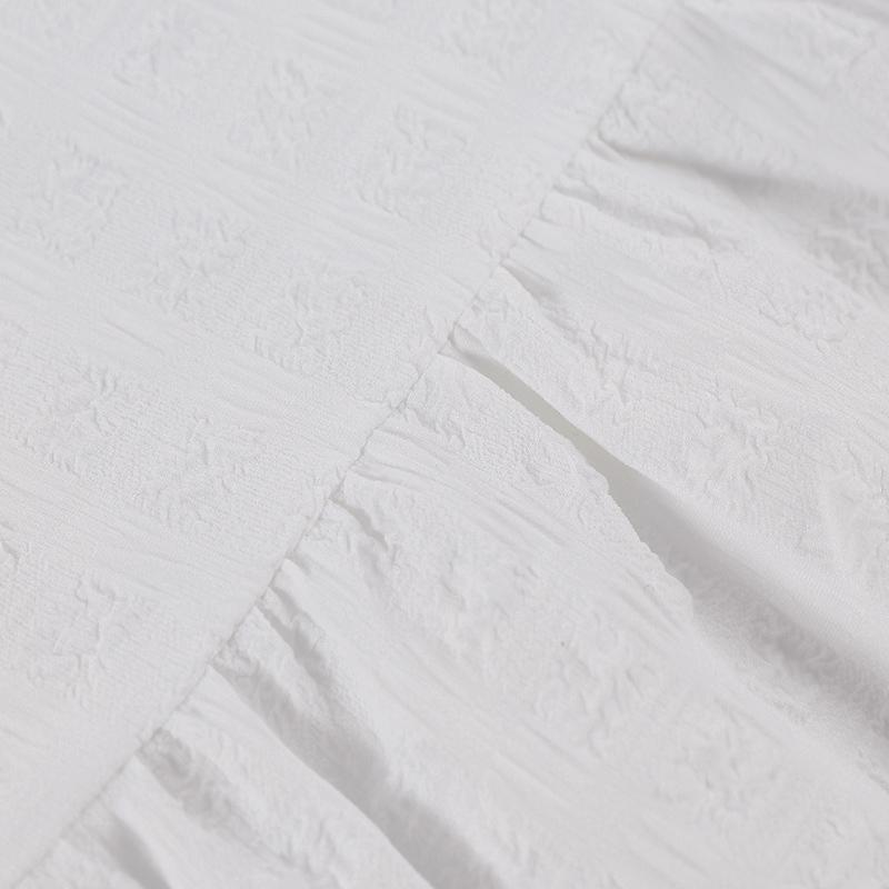 Summer Woven Solid Color V-neck Button Pleated Loose Casual Dress