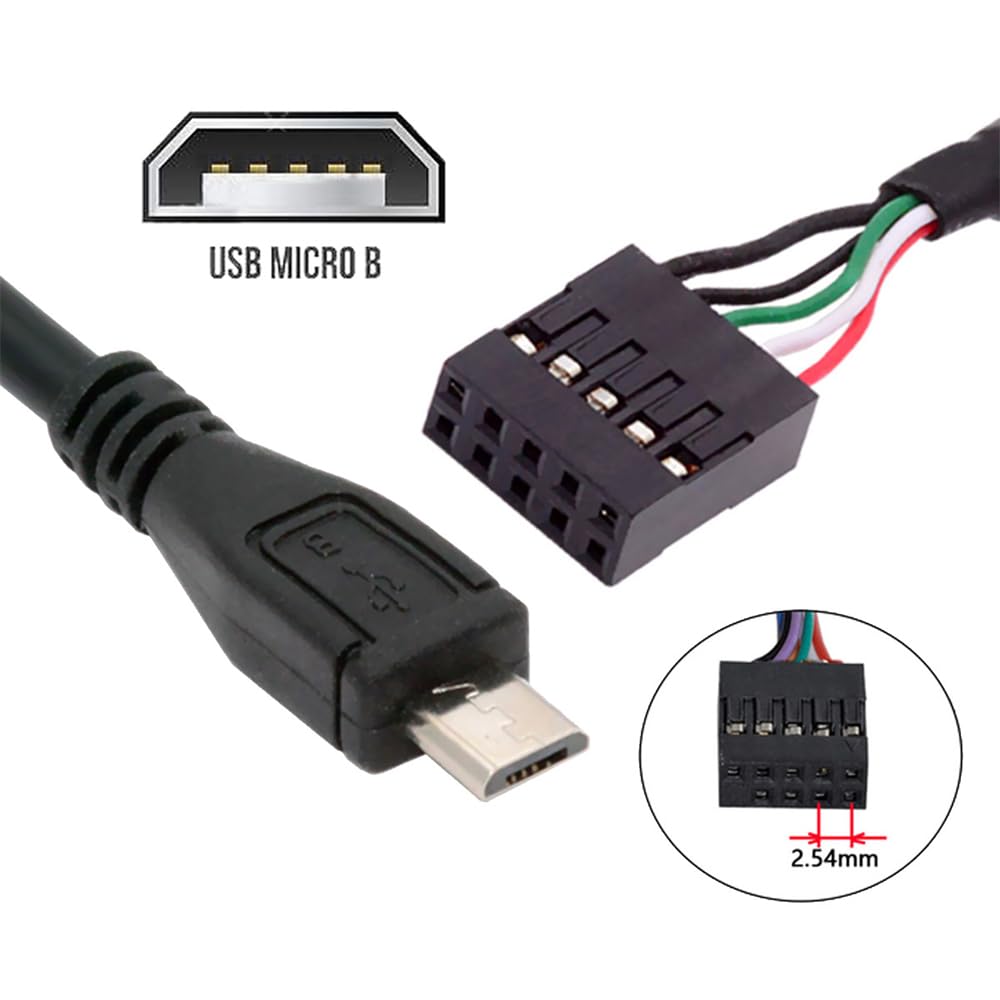 Xiwai Адаптер-удлинитель USB-разъема материнской платы на Micro USB для мини-монитора, сенсорной панели, камеры 2.0 9-контактный 10-контактный 5-контактный кабель, 1,65 фута/50 см,