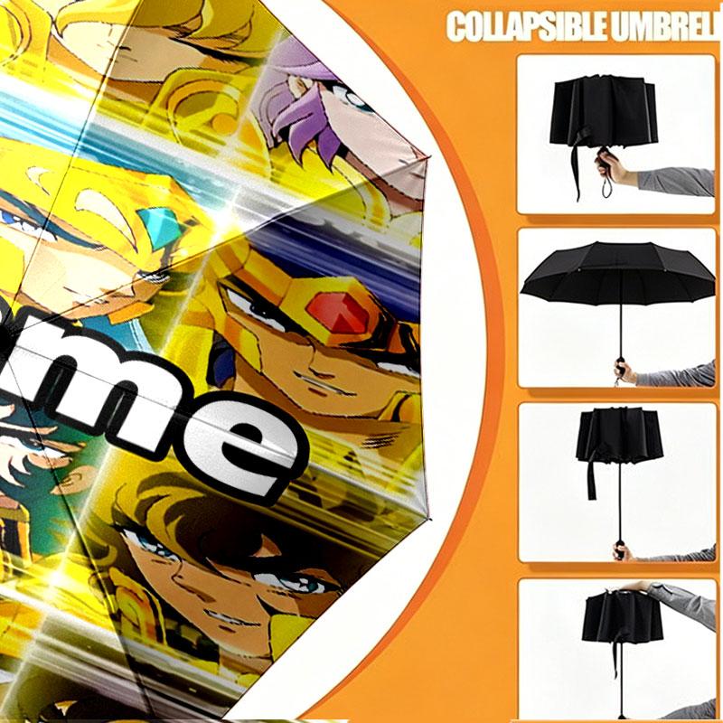 Custom Name Personalized Saint Seiya Print Umbrella, Auto Open Close, 8‑Rib Sturdy Frame, Commute Camping Hiking Use, Birthday Gift