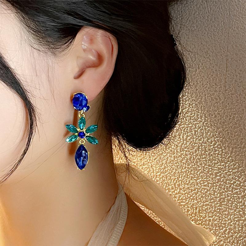 Серьги-капли с синим цветком из циркона, французские легкие, роскошные, высококачественные серьги-гвоздики, индивидуальный дизайн, женские серьги