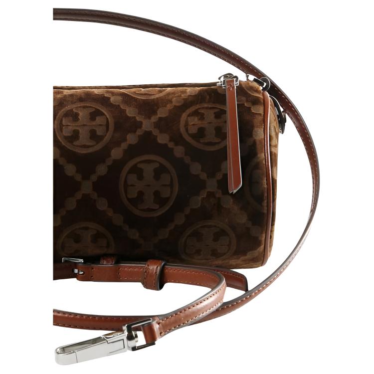 Tory Burch T Monogram All Over Print Velvet Cylinder Bag Women Shoulder Bag Sunshine-Beige 178280-231