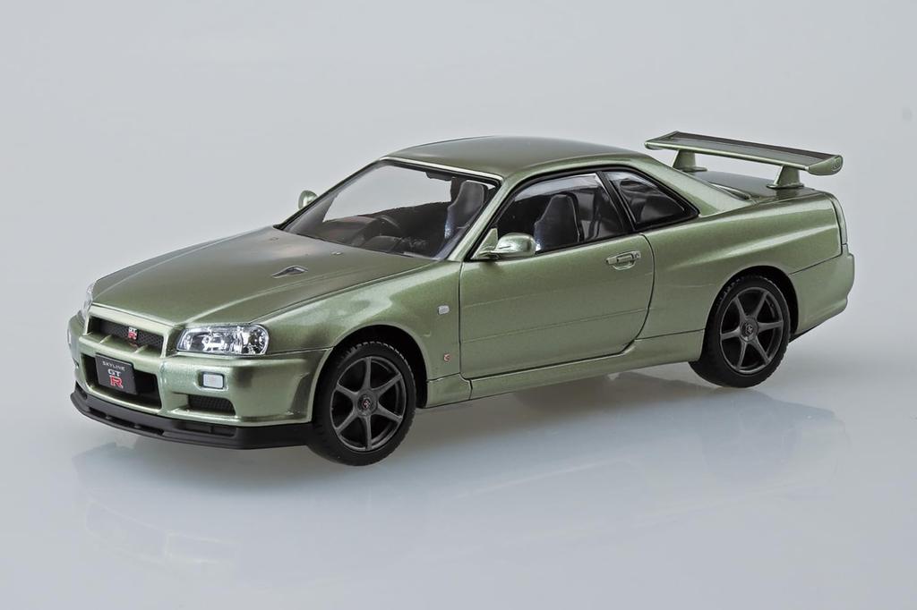 Aoshima Bunka Kyozai Масштаб Rakupla Snap Kit Nissan R34 Skyline Nurburgring Millennium Jade Пластиковая модель-конструктор 1/32 №12-MJ GT-R Предварительно окрашенный