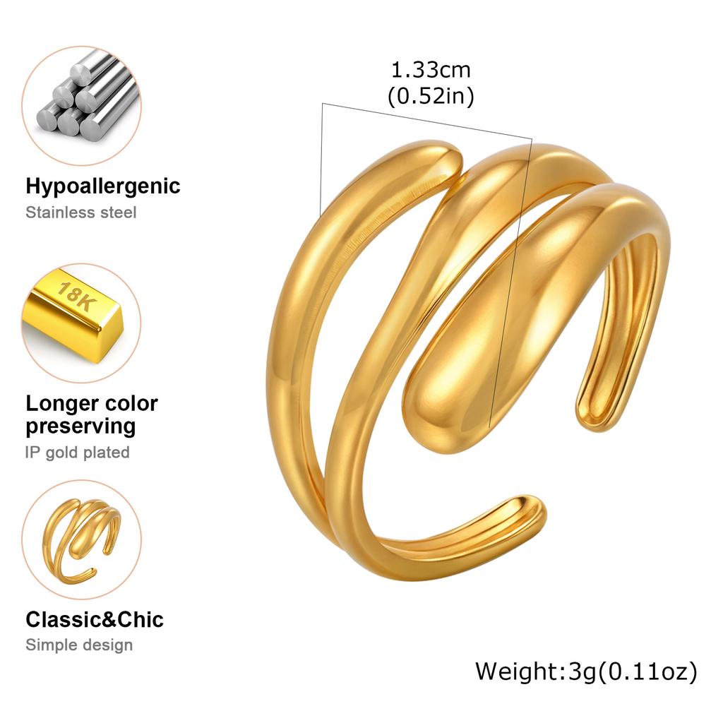 Stainless Steel Hollow Adjustable Open Ring Fine Three-layer Gold Plated Rings For Women Summer Finger Jewelry Accessories New