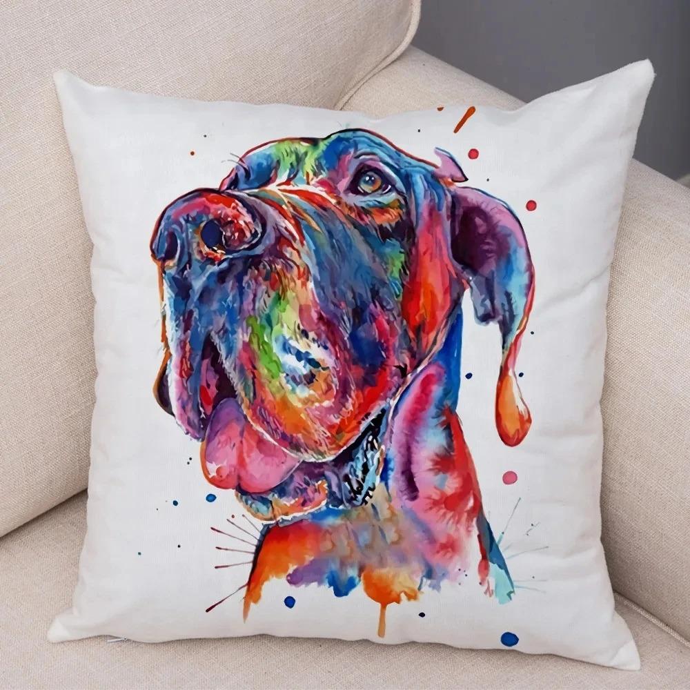 Милая акварельная наволочка с рисунком собаки для украшения автомобиля, офиса, гостиной, дивана, дома