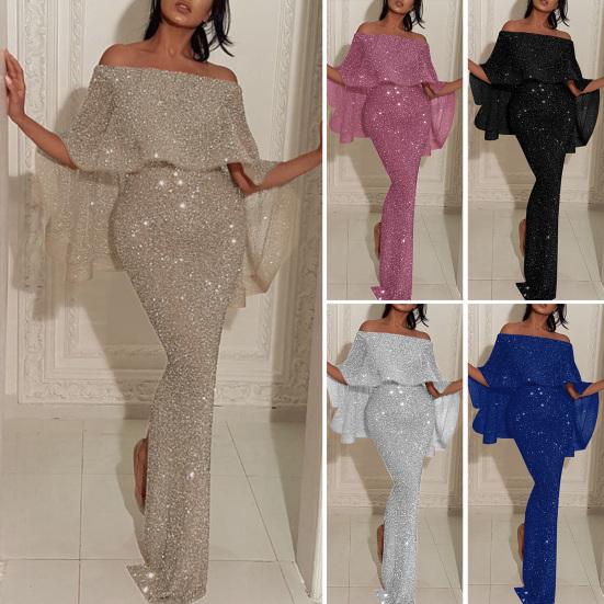 Шикарное вечернее платье с рюшами и шалью с высокой талией