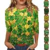 Женские топы Рубашка с рукавом три четверти Круглый вырез Свободная повседневная рубашка Футболка с принтом