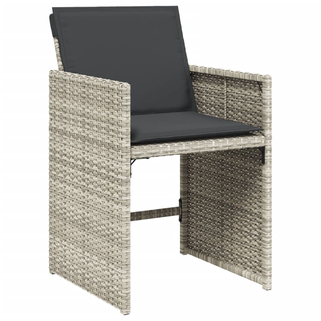 11 piece Garden Dining Set with Cushions Light Grey Poly Rattan