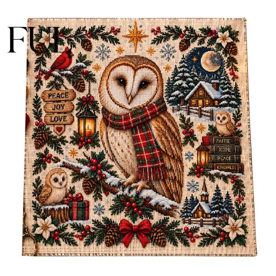 Creative Family Activity Sets Christmas Animal Cross Stitch Kit, Holiday Embroidery Starter Seasonal Kits Pattern, Festive Craft Kit for Adults