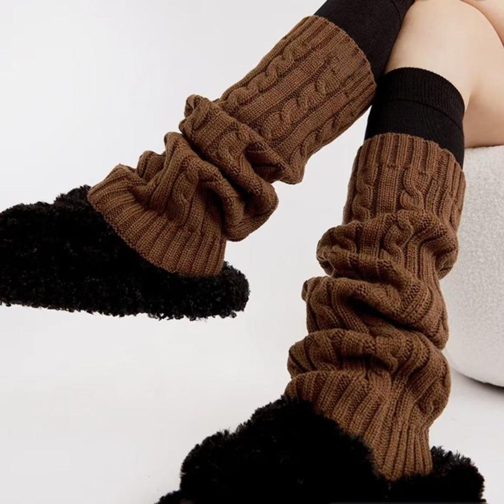 Winter Thickened Warm Breathable Solid Pattern Leg Warmers Korean Style Fashion Chunky Knit Women's Loose Versatile Slouch Socks