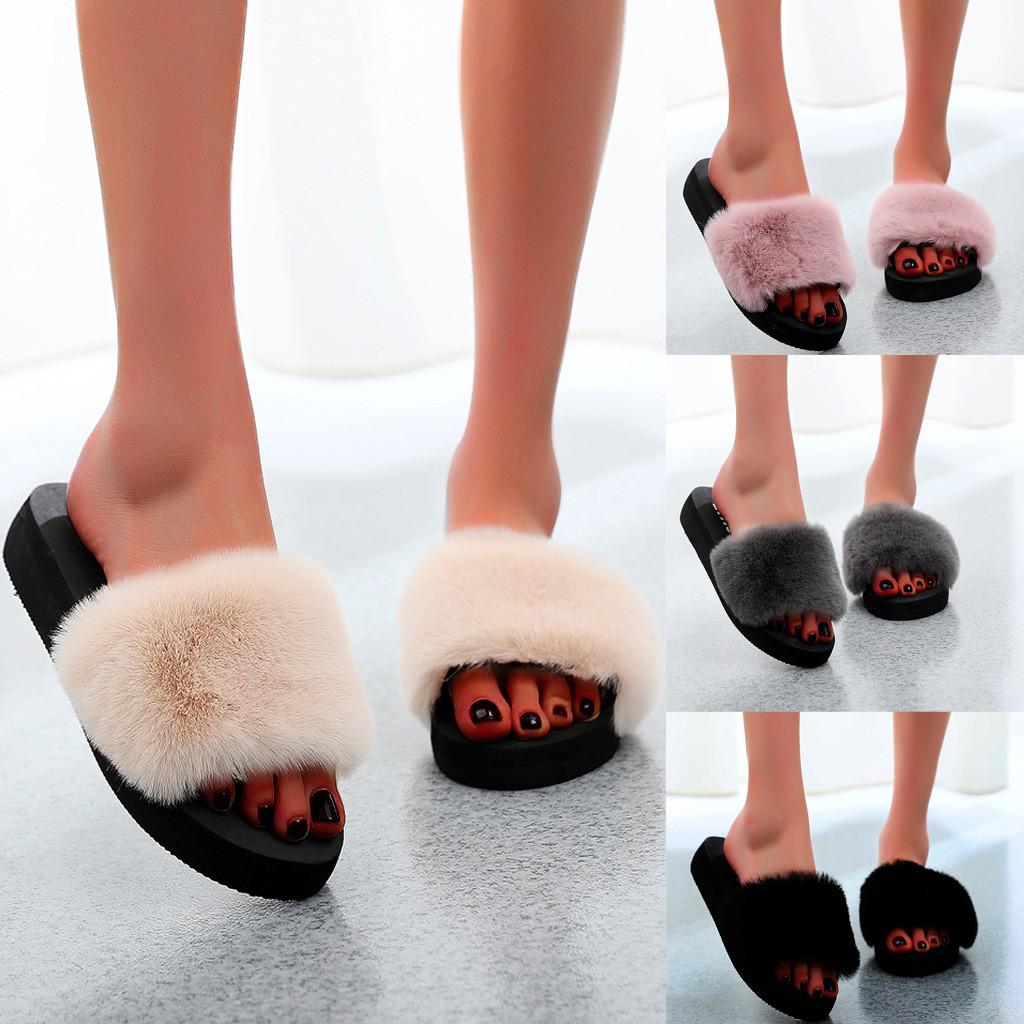 В помещении и на открытом воздухе, для женщин, без шнуровки, с открытым носком, на плоской подошве, теплые, зимние, тапочки