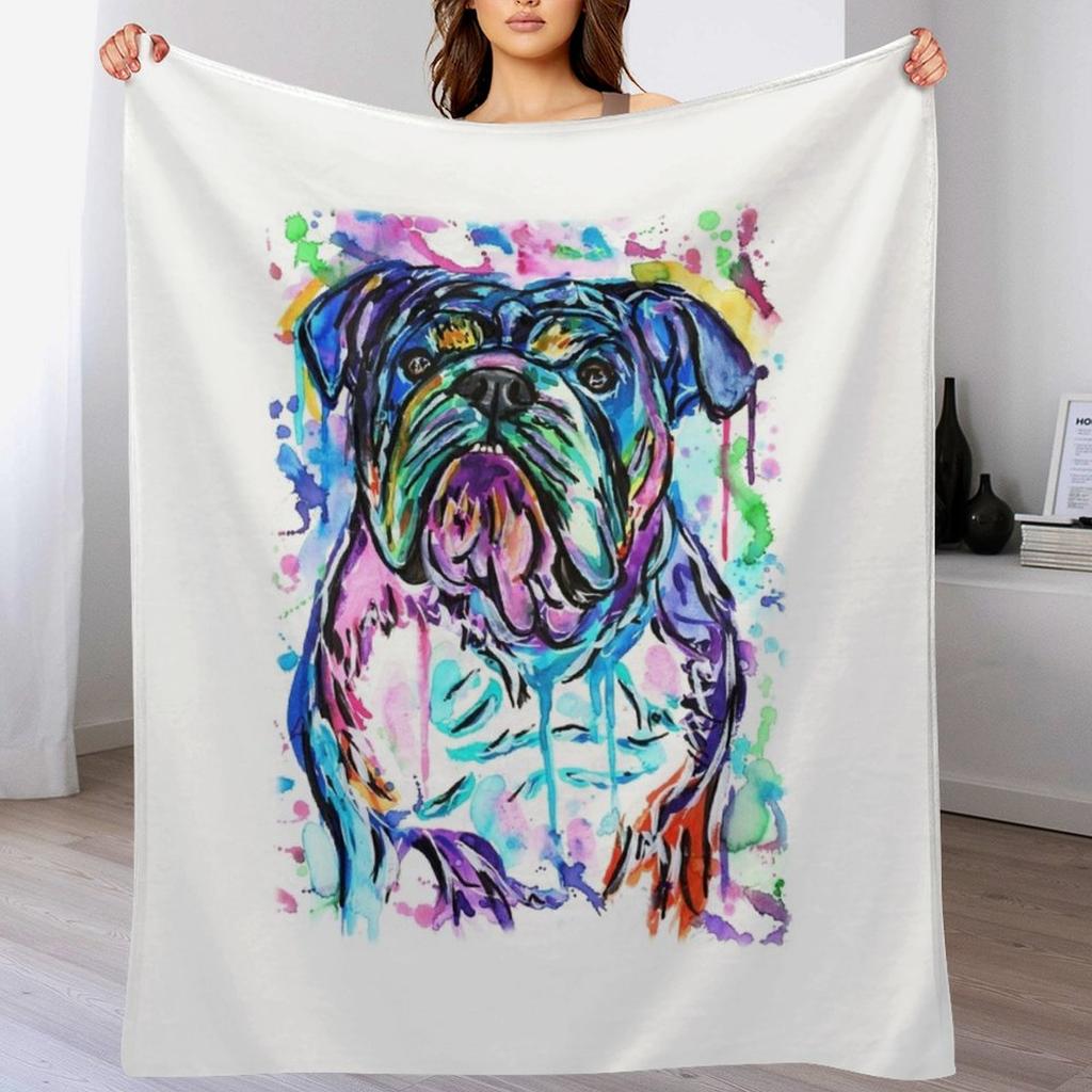 Watercolour Bulldog Throw Blanket Fluffy Cozy Throw Blanket for Home Decor