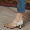 Women Shoes Pointed Thin Heeled Shoes for Women's Pumps  Autumn 2024 New Color Matching Flat Button Shallow Cut High Heels Women