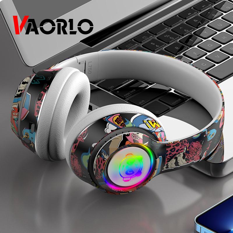 VAORLO Graffiti Glowing Headphone Ture Wireless Bluetooth 5.1 Super Bass HiFi Stereo IPX7 Waterproof Noise Reduction For Game