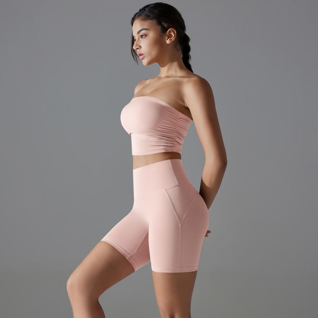 Новый цельный спортивный бюстгальтер с противоскользящим покрытием, антибликовый, комплект для йоги без бретелей, базовый, фитнес-шорты, комплект из двух частей