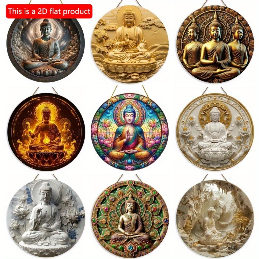 1pc 2d Flat Buddha Art Sign - Round Wooden Sign - 20cm Suitable for Home Living Room, Restaurant, Office, Garage, Bar, Coffee Shop Decoration, Gift