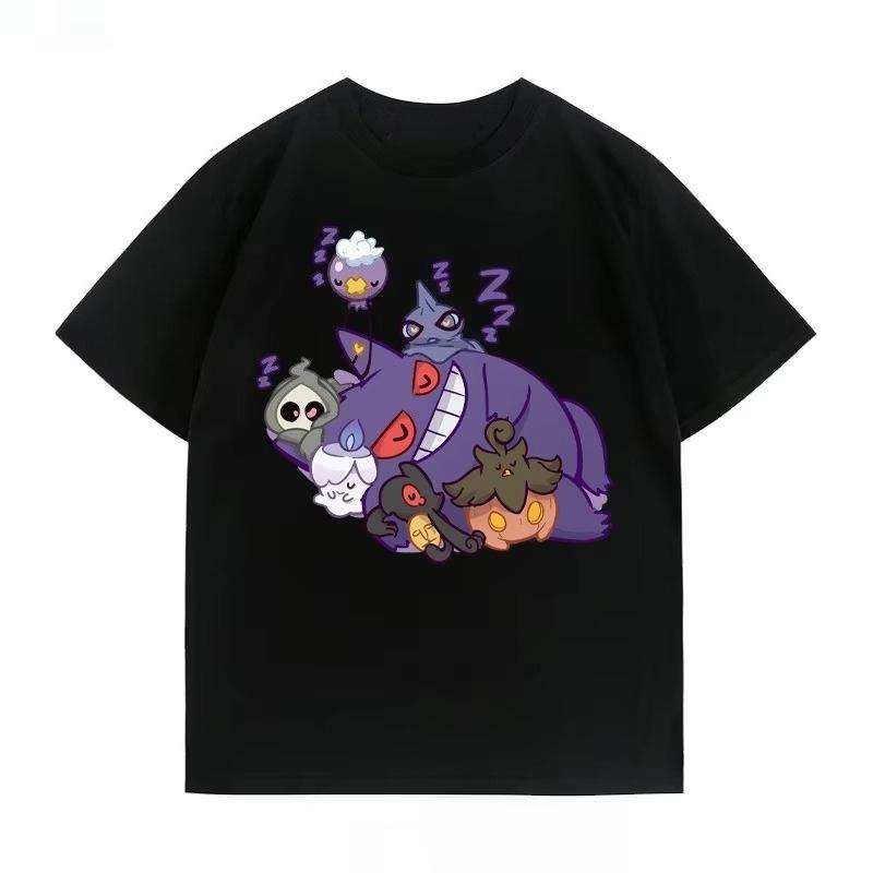 Pokmon Clothes Gengar Cartoon Couple Wear Shortsleeved Top Unisex and Women Summer Animation Tshirt Breathable Cotton