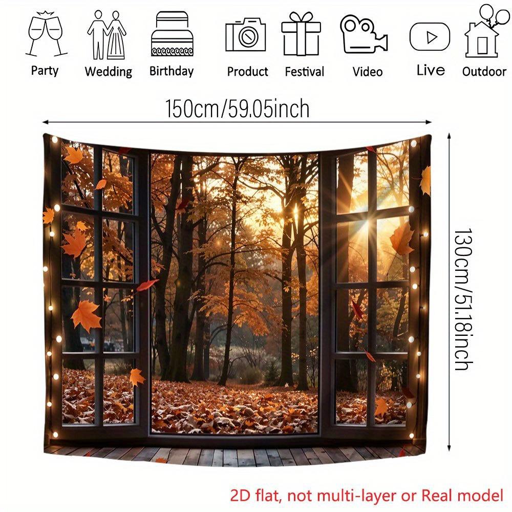 1Pcs Autumn Leaves Window View Forest Scene Decoration Background Fall Backdrop Decorations For Photo Studio Photo Booth Party