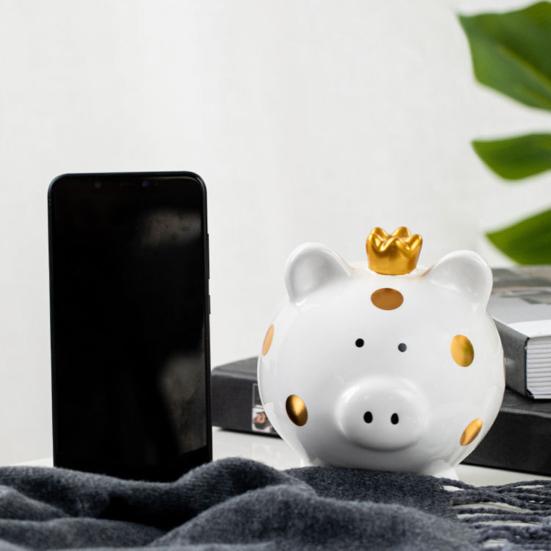 Ceramic Crown Pig Piggy Bank Golden Dot Cartoon Pig Coin Money Bank