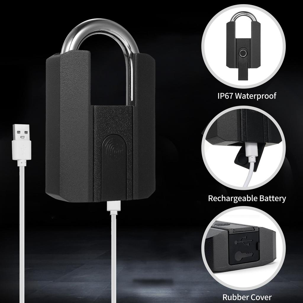 Heavy Duty Fingerprint Padlock with APP Waterproof Smart Lock with Key for Warehouse Fence Outdoor